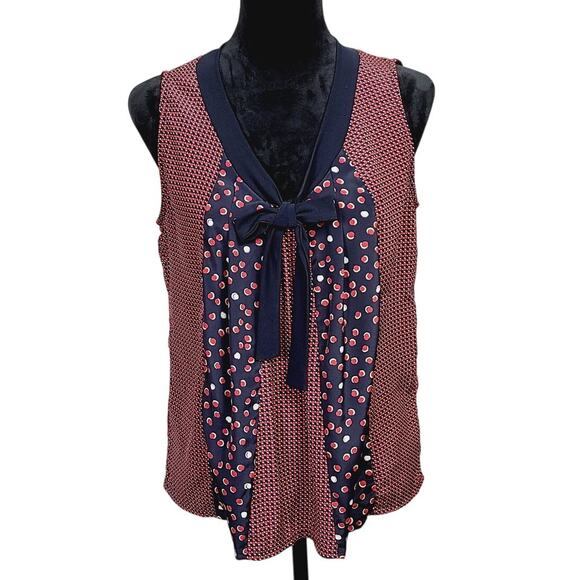 Ellen Tracy Size 4 Multi-Color Sleeveless Bow Blouse PRE-OWNED - Picture 1 of 10